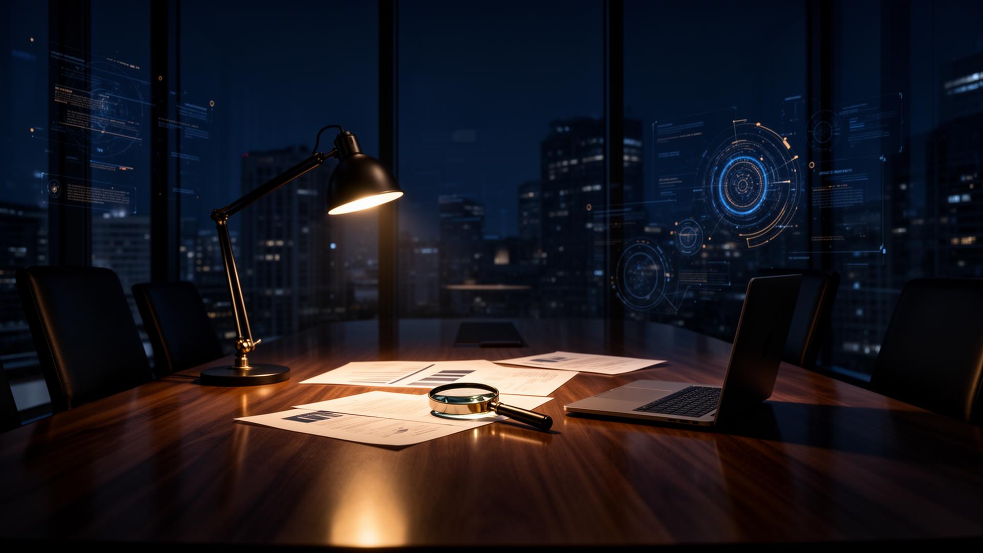 Sala executiva representando investigação empresarial
